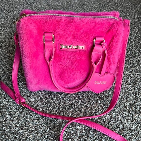 Juicy Couture Handbags - Y2K Juicy Couture Pink Faux Fur Shoulder Bag Coquette Fuzzy Girlhoodcore Cutesy